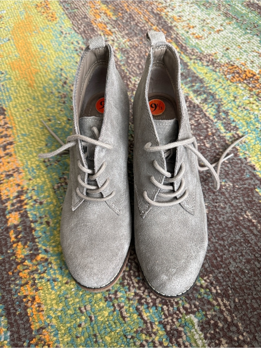 White Mountain Gray Suede Lace-Up Ankle Booties
